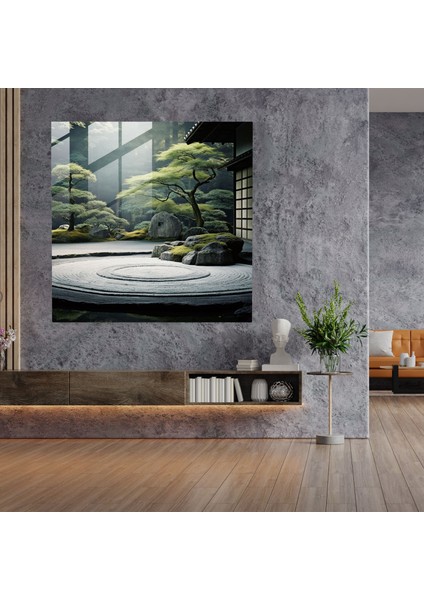 Asya Zen Cam Baskı - Asya, Japon Zen Bahçesi, Sakinleştirici Atmosfer, Minimalist, 30X30