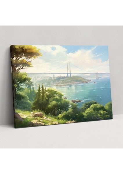Boğaz Köprüsü Duvar Sanatı - Boğaz Köprüsü, Kanvas, Yemyeşil Yeşillik, Empresyonist Manzara Tablosu, 100X70