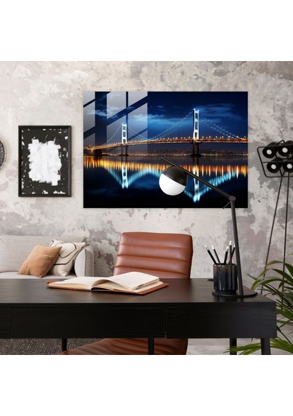 Boğaz Köprüsü Gece Cam Baskı - Boğaz Köprüsü, Cam Duvar Sanatı, Modern Sanat, Cam Baskı, 45X30 fiyatları