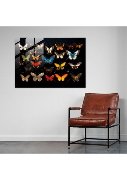 Kurutulmuş Kelebekler Cam Tablo - Canlı Simetri - Kurutulmuş Kelebekler, Cam Sanatı, Ev Dekorasyonu, Modern Sanat, 45X30 modelleri