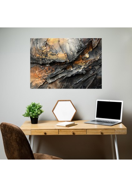 Metalik Soyut Sanat Kanvas Tablo - Soyut Sanat, Ev Dekorasyonu, Metalik Vurgular, Duvar Dekorasyonu, 50X30 fiyatları