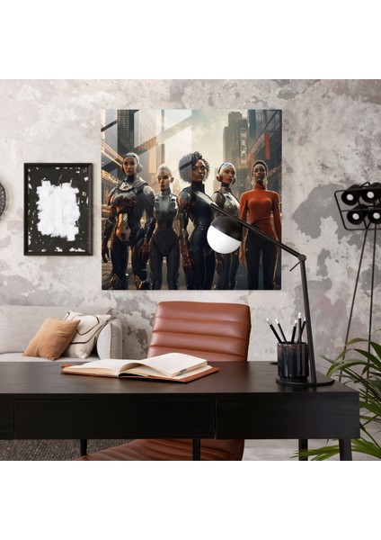 Amazon Kadınları Fütüristik Cam Baskı - Amazon Kadınları, Fütüristik, Şehir Manzarası, Cam Sanatı, 40X40 modelleri