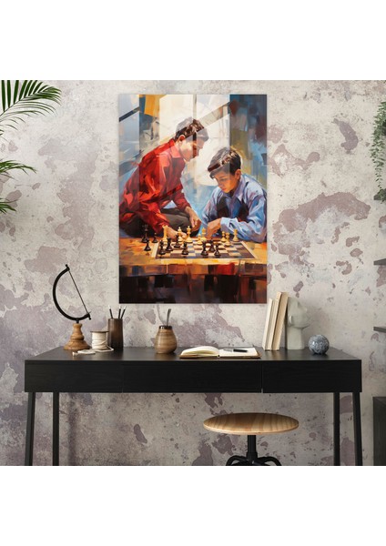 Satranç Cam Sanatı - Satranç, Canlı Renkler, Yoğunluk, Modern Sanat, 30X45