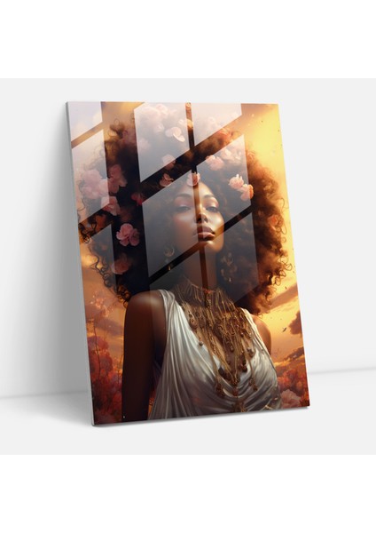 Afrika Merkezli Tanrıça Cam Baskı - Afro, Güç, Cam Baskı, Duvar Süslemesi, 50X70