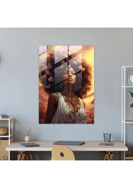 Afrika Merkezli Tanrıça Cam Baskı - Afro, Güç, Cam Baskı, Duvar Süslemesi, 50X70 modelleri