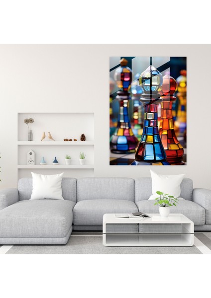Satranç Cam Sanatı - Satranç, Cam Baskı, Mozaik Eser, Cam Sanatı, 30X45