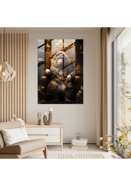 Maymun Kral Cam Baskı - Insan Gibi Giyinmiş Hayvanlar, Kral, Ev Dekorasyonu, Taht, 30X45 fiyatları