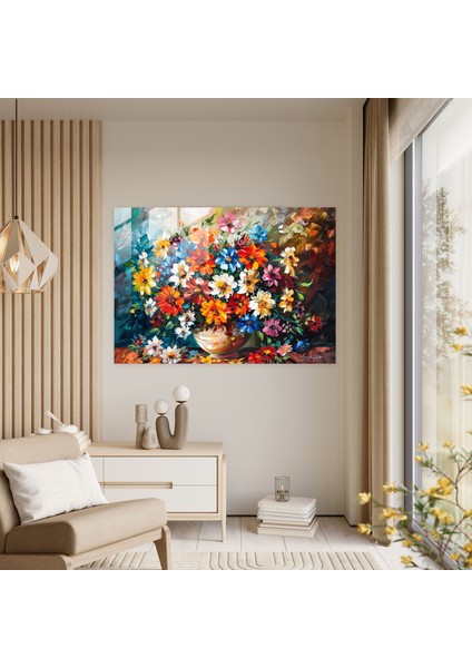 Leonid Afremov Glass Print: Colorful Flowers Glass Wall Art - Leonid Afremov, Wall Decoration, Glass Wall Art, Glass Art, 45X30 modelleri