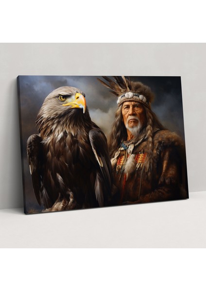 Aborijin Yaban Hayatı Kartalı Kanvas Tablo - Aborijin, Yerli Yaban Hayatı Portresi, Aborijin, Görkemli Kartal, 50X30