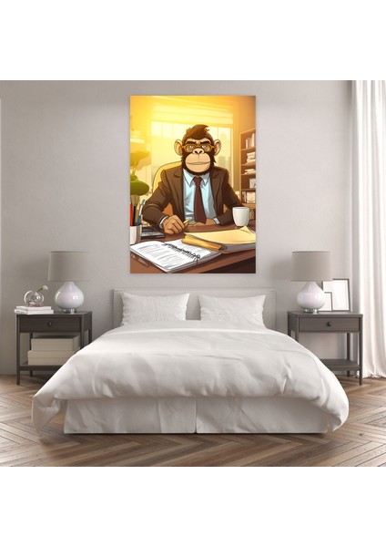 Insan Gibi Giyinmiş Hayvanlar Kanvas Tablo - Insan Gibi Giyinmiş Hayvanlar, Iş Ofisi, Duvar Dekorasyonu, Maymun, 30X50