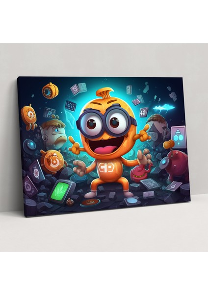Blockchain Karikatür Kanvas Tablo - Blockchain, Dost Blockchain Karakteri, Kanvas, Dijital Varlıklar, 50X30