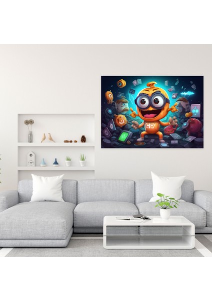 Blockchain Karikatür Kanvas Tablo - Blockchain, Dost Blockchain Karakteri, Kanvas, Dijital Varlıklar, 50X30 modelleri