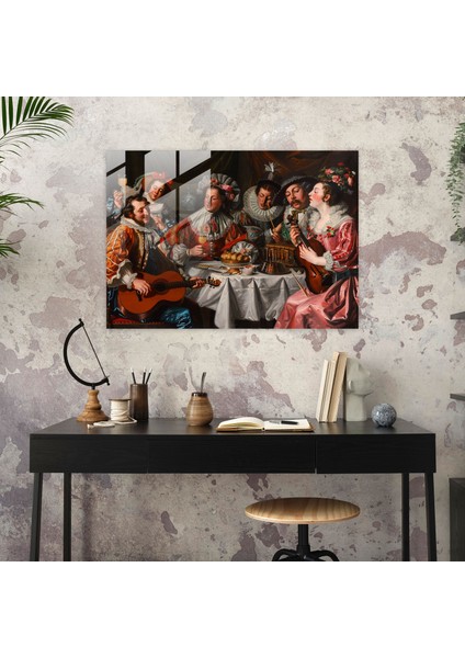 Süslü Müzik Performansı Barok Tarzı Resim Cam Sanatı - Barok, Ev Dekorasyonu, Modern Sanat, Cam Baskı, 90X60