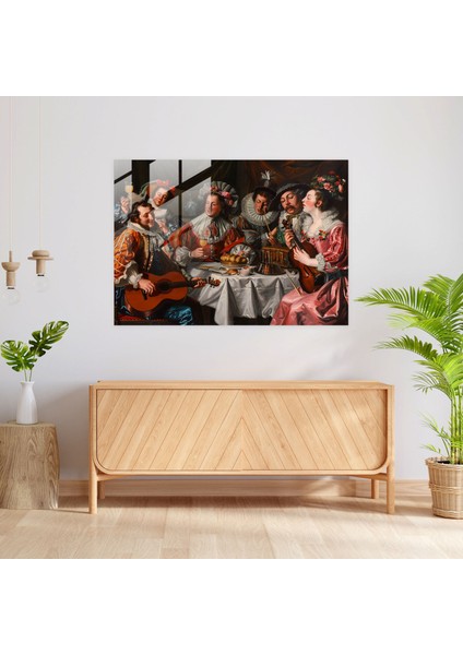 Süslü Müzik Performansı Barok Tarzı Resim Cam Sanatı - Barok, Ev Dekorasyonu, Modern Sanat, Cam Baskı, 90X60