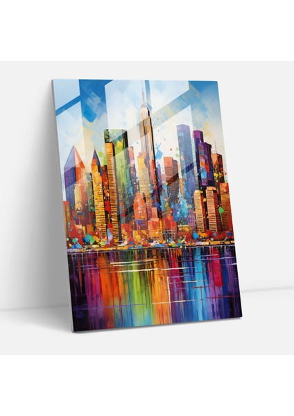 Basquiat Cam Baskı - Kent Manzarası - Basquiat, Cam Baskı, New York City Skyline, Canlı Renkler, 30X45