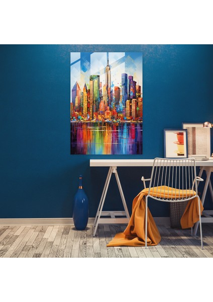 Basquiat Cam Baskı - Kent Manzarası - Basquiat, Cam Baskı, New York City Skyline, Canlı Renkler, 30X45