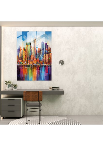 Basquiat Cam Baskı - Kent Manzarası - Basquiat, Cam Baskı, New York City Skyline, Canlı Renkler, 30X45
