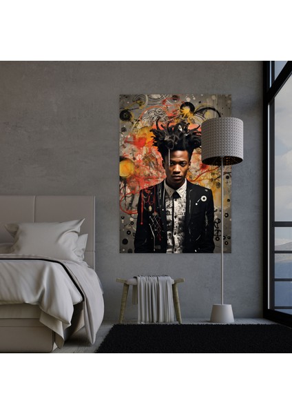 Basquiat Duvar Sanatı - Gerçeküstü Kompozisyon - Basquiat, Düşündürücü, Çeşitli Unsurlar, Duvar Sanatı, 30X50