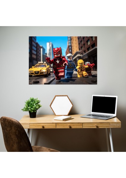 LEGO Superhero Glass Wall Art - Lego, Dynamic Action Poses, Glass Art, Heroism, 45X30 fiyatları
