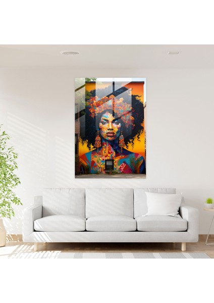 Afro Graffiti Cam Baskı - Afro, Renkli Duvar Resmi, Cam Duvar Sanatı, Mukavemet, 50X70 fiyatları