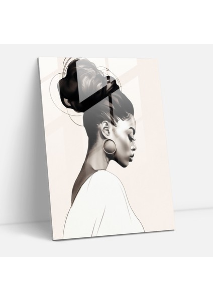 Afro Cam Baskı - Minimalist Çizgi Çizimi Cam Duvar Sanatı - Afro, Cam Sanatı, Modern Sanat, Cam Duvar Sanatı, 50X70