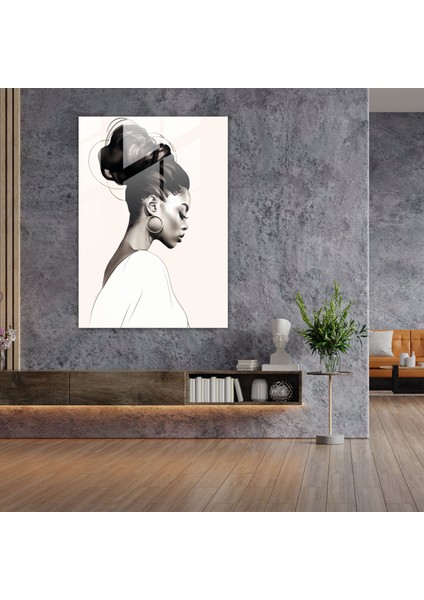 Afro Cam Baskı - Minimalist Çizgi Çizimi Cam Duvar Sanatı - Afro, Cam Sanatı, Modern Sanat, Cam Duvar Sanatı, 50X70 fiyatları