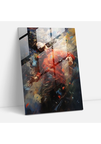 Basquiat Ev Dekorasyonu - Basquiat, Insan Deneyimi, Dinamik Fırça Darbeleri, Cam Baskı, 30X45