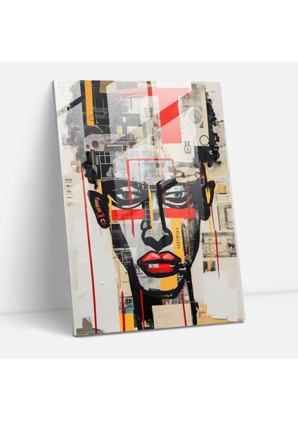 Basquiat Cam Baskı - Karışık Teknik Kolaj Cam Duvar Sanatı - Basquiat, Cam Sanatı, Basquiat, Karışık Teknik Kolaj, 30X45