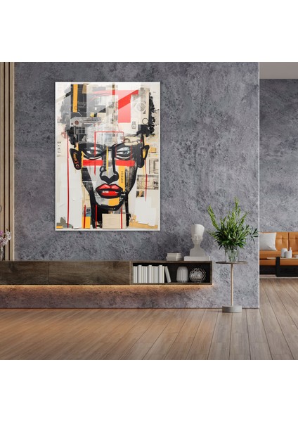 Basquiat Cam Baskı - Karışık Teknik Kolaj Cam Duvar Sanatı - Basquiat, Cam Sanatı, Basquiat, Karışık Teknik Kolaj, 30X45 modelleri