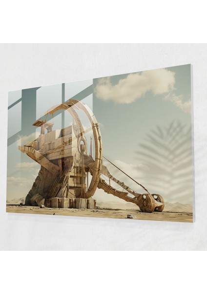 Fütüristik Mancınık Cam Baskı - Antik Silahlar, Modern Sanat, Cam Duvar Sanatı, Cam Sanatı, 45X30