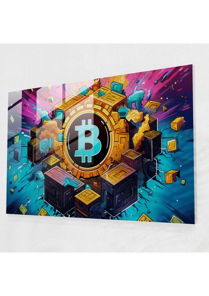 Blockchain Cam Baskı - Blockchain, Cam Duvar Sanatı, Blockchain Elemanları, Modern Sanat, 70X50