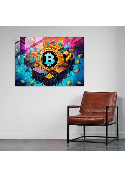 Blockchain Cam Baskı - Blockchain, Cam Duvar Sanatı, Blockchain Elemanları, Modern Sanat, 70X50 fiyatları