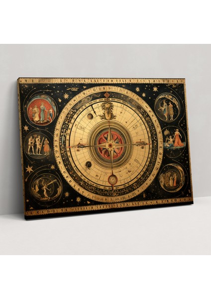 Astrolojik Burçlar Kanvas Tablo - Burçlar, Duvar Süslemesi, Astrolojik Harita, Kanvas Tablo, 50X30