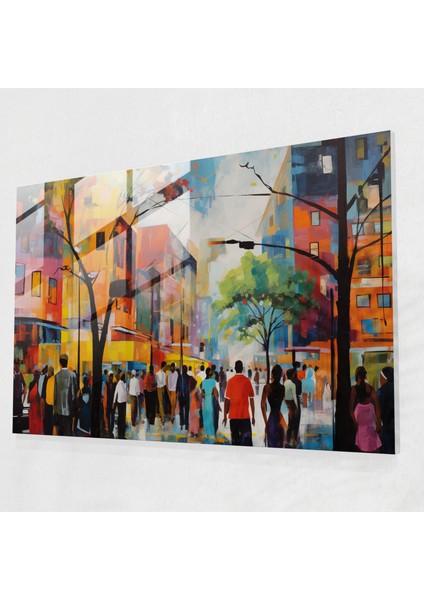Harlem Cam Duvar Sanatı - Harlem, Modern Sanat, Cam Baskı, Canlı Sokak Sahnesi, 45X30