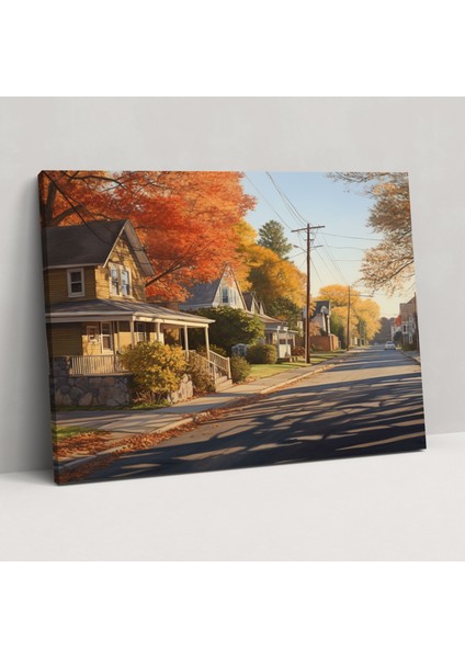 Sonbahar Banliyö Sokağı Kanvas Tablo - Harlem, Kanvas Tablo, Kanvas Tablo, Sonbahar Yaprakları, 50X30