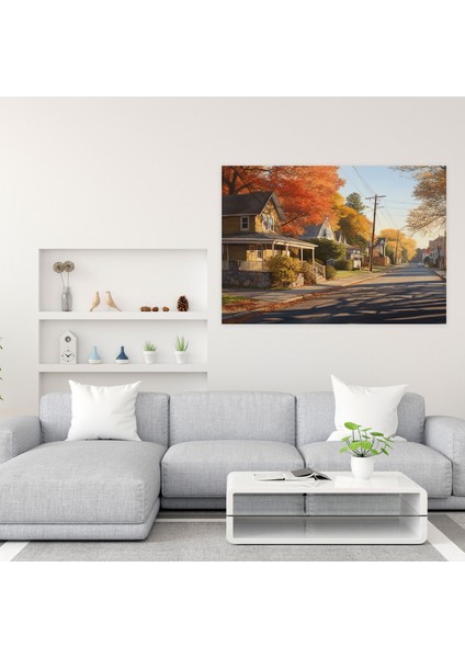 Sonbahar Banliyö Sokağı Kanvas Tablo - Harlem, Kanvas Tablo, Kanvas Tablo, Sonbahar Yaprakları, 50X30 modelleri