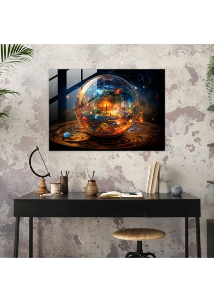 Büyülü Kristal Küre Cam Baskı - Burç, Cam Duvar Sanatı, Burç Unsurları, Cam Baskı, 45X30