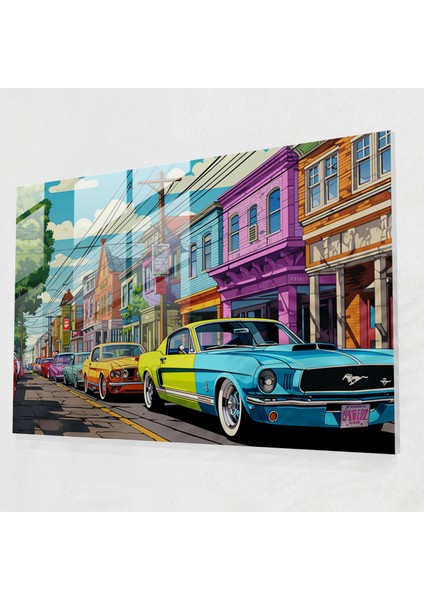 Pop Banliyö Cam Baskı - Harlem, Banliyö, Klasik Arabalar, Modern Sanat, 45X30