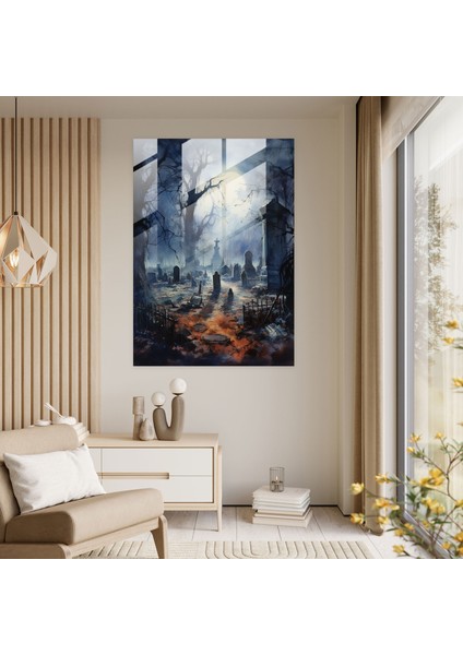 Ürkütücü Cam Duvar Sanatı - Korku, Mezar Taşı, Korku, Cam Baskı, 30X45