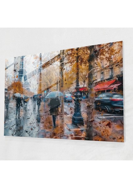 Empresyonizm Paris Sokak Cam Duvar Sanatı - Empresyonizm, Sokak Sahnesi, Empresyonizm, Ev Dekorasyonu, 90X60