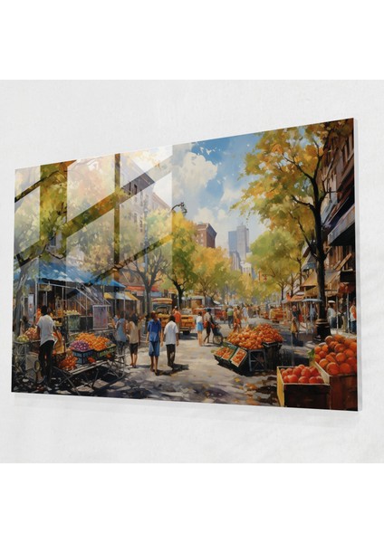 Harlem Cam Duvar Sanatı - Canlı Sokak Sahnesi - Harlem, Hareketli Pazarlar, Cam Sanatı, Cam Duvar Sanatı, 45X30