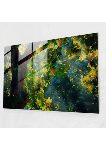 Empresyonizm Cam Duvar Sanatı - Ağaçların Arasından Benekli Güneş Işığı - Empresyonizm, Cam Duvar Sanatı, Güneş Işığı, Duvar Dekorasyonu, 45X30