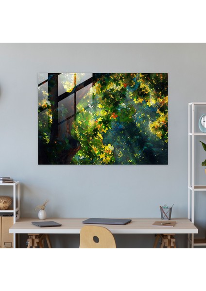 Empresyonizm Cam Duvar Sanatı - Ağaçların Arasından Benekli Güneş Işığı - Empresyonizm, Cam Duvar Sanatı, Güneş Işığı, Duvar Dekorasyonu, 45X30 modelleri