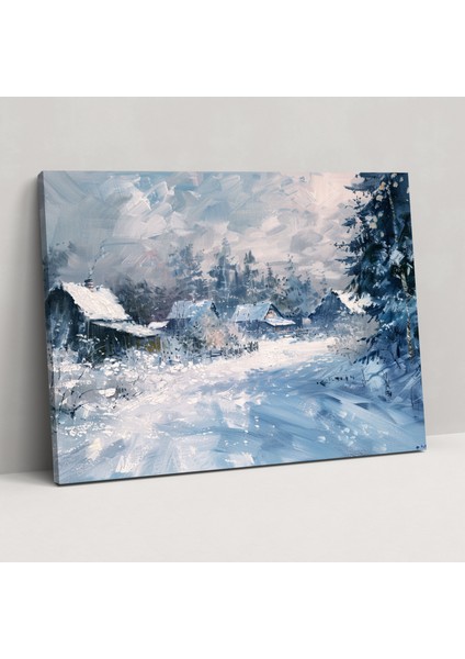 Empresyonizm Karlı Köy Kış Günü Duvar Sanatı - Empresyonizm, Duvar Sanatı, Kanvas Tablo, Duvar Dekorasyonu, 50X30