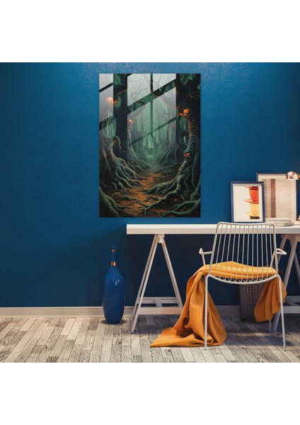 Korku Cam Baskı - Parlayan Gözlerle Perili Orman - Korku, Perili Orman, Cam Baskı, Modern Sanat, 30X45 modelleri