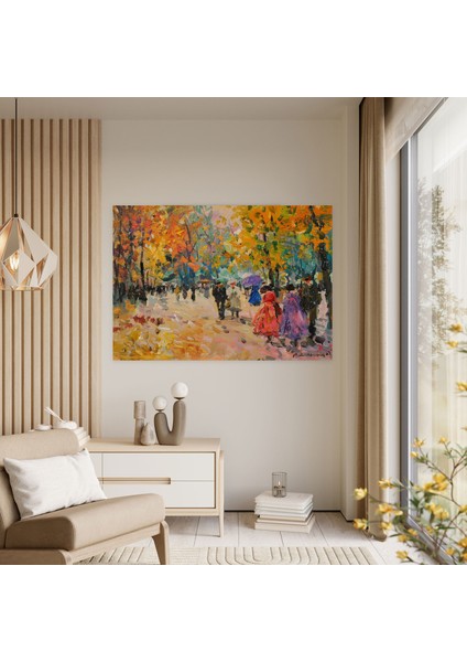 Empresyonizm Park Sahnesi Yürüyen Insanlar Kanvas Tablo - Empresyonizm, Ev Dekorasyonu, Kanvas Tablo, Duvar Sanatı, 50X30 fiyatları