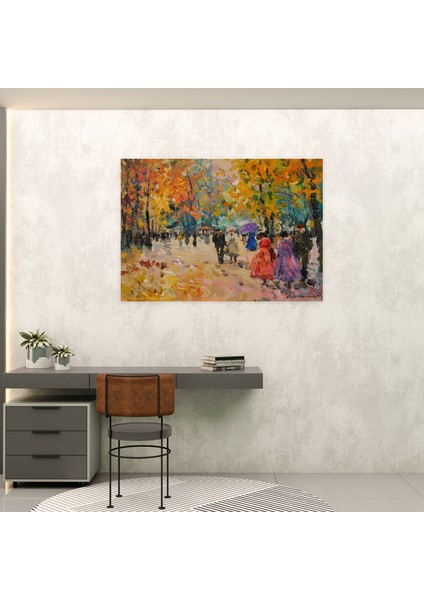 Empresyonizm Park Sahnesi Yürüyen Insanlar Kanvas Tablo - Empresyonizm, Ev Dekorasyonu, Kanvas Tablo, Duvar Sanatı, 50X30 modelleri