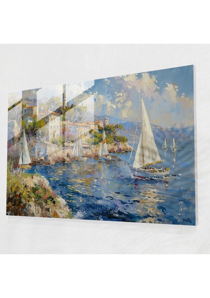 Empresyonizm Ev Dekorasyonu - Sahil Kasabası Yelkenlileri - Empresyonizm, Sahil, Sahil Kasabası, Cam Baskı, 45X30