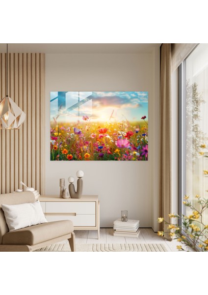 Empresyonizm Cam Baskı - Rengarenk Çiçekler Tarlası - Empresyonizm, Duvar Dekorasyonu, Ev Dekorasyonu, Cam Baskı, 45X30 fiyatları