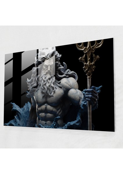 Mitoloji Cam Baskı - Üç Dişli Mızraklı Gerçeğe Yakın Poseidon - Mitoloji, Cam Sanatı, Duvar Süslemesi, Mitoloji Cam Baskı, 45X30